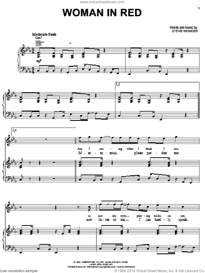 Woman In Red sheet music for voice, piano or guitar by Stevie Wonder, intermediate skill level