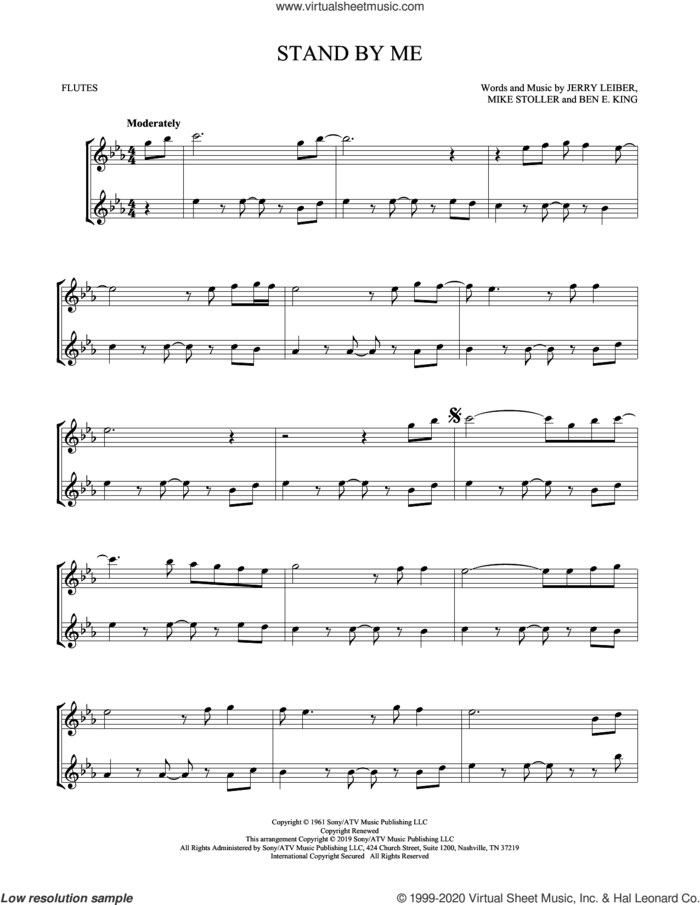 Stand By Me sheet music for two flutes (duets) by Ben E. King, Jerry Leiber and Mike Stoller, intermediate skill level