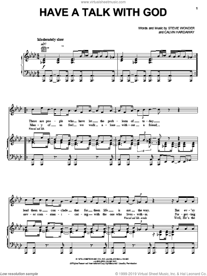 Have A Talk With God sheet music for voice, piano or guitar by Stevie Wonder and Calvin Hardaway, intermediate skill level
