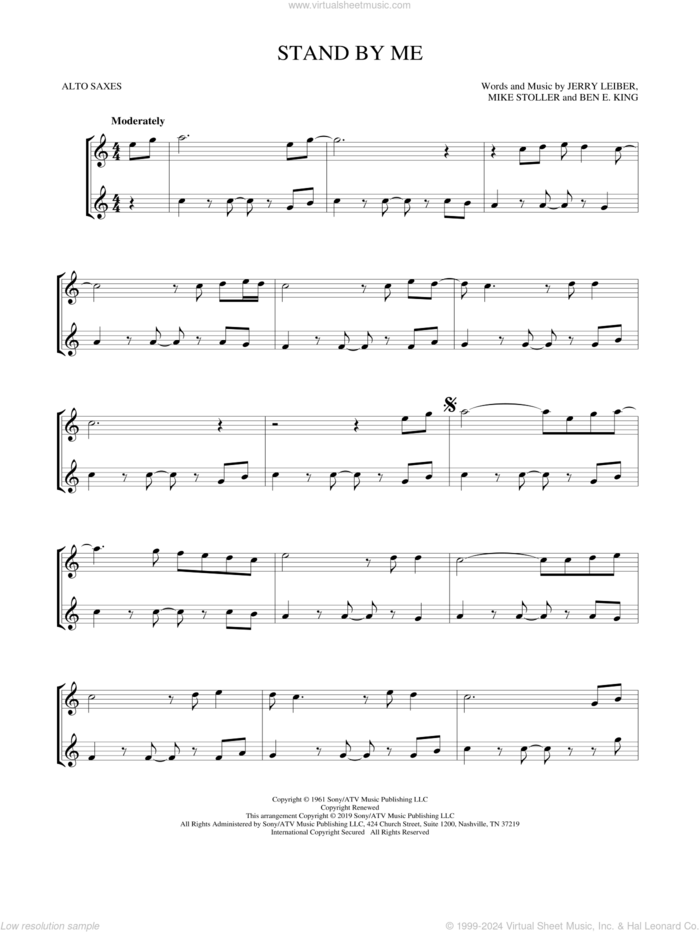 Stand By Me sheet music for two alto saxophones (duets) by Ben E. King, Jerry Leiber and Mike Stoller, intermediate skill level