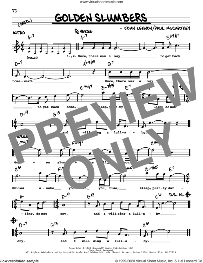 Golden Slumbers [Jazz version] sheet music for voice and other instruments (real book with lyrics) by The Beatles, John Lennon and Paul McCartney, intermediate skill level