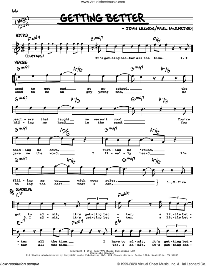 Getting Better [Jazz version] sheet music for voice and other instruments (real book with lyrics) by The Beatles, John Lennon and Paul McCartney, intermediate skill level