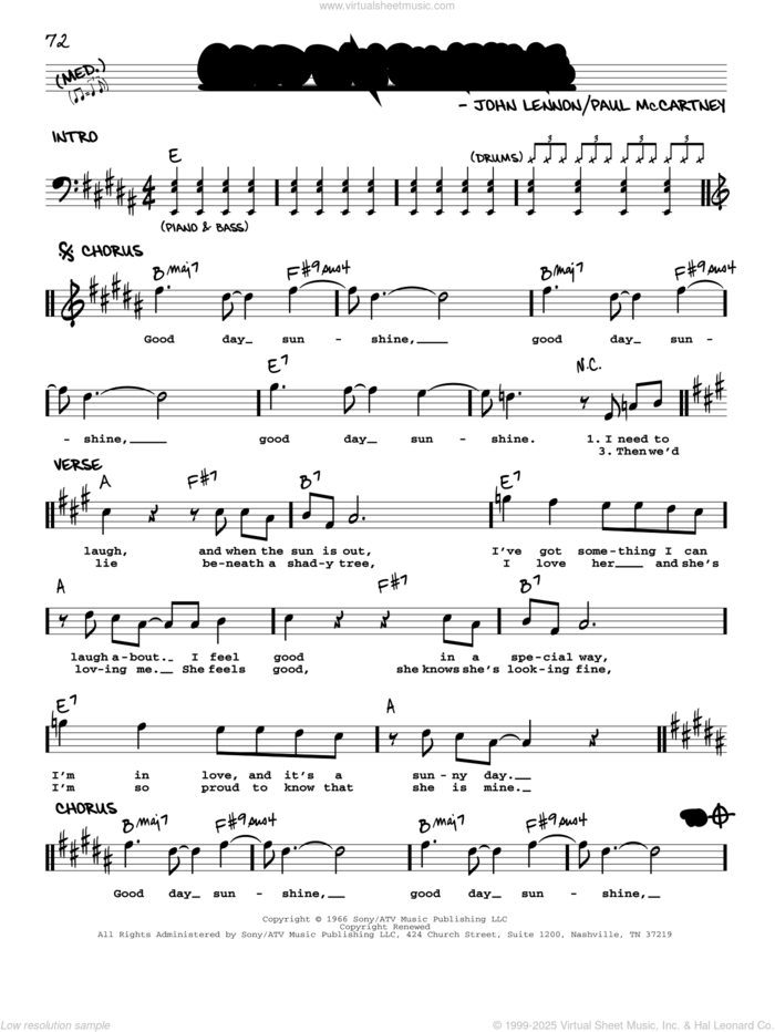 Good Day Sunshine [Jazz version] sheet music for voice and other instruments (real book with lyrics) by The Beatles, John Lennon and Paul McCartney, intermediate skill level