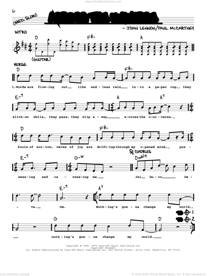 Across The Universe [Jazz version] sheet music for voice and other instruments (real book with lyrics) by The Beatles, John Lennon and Paul McCartney, intermediate skill level