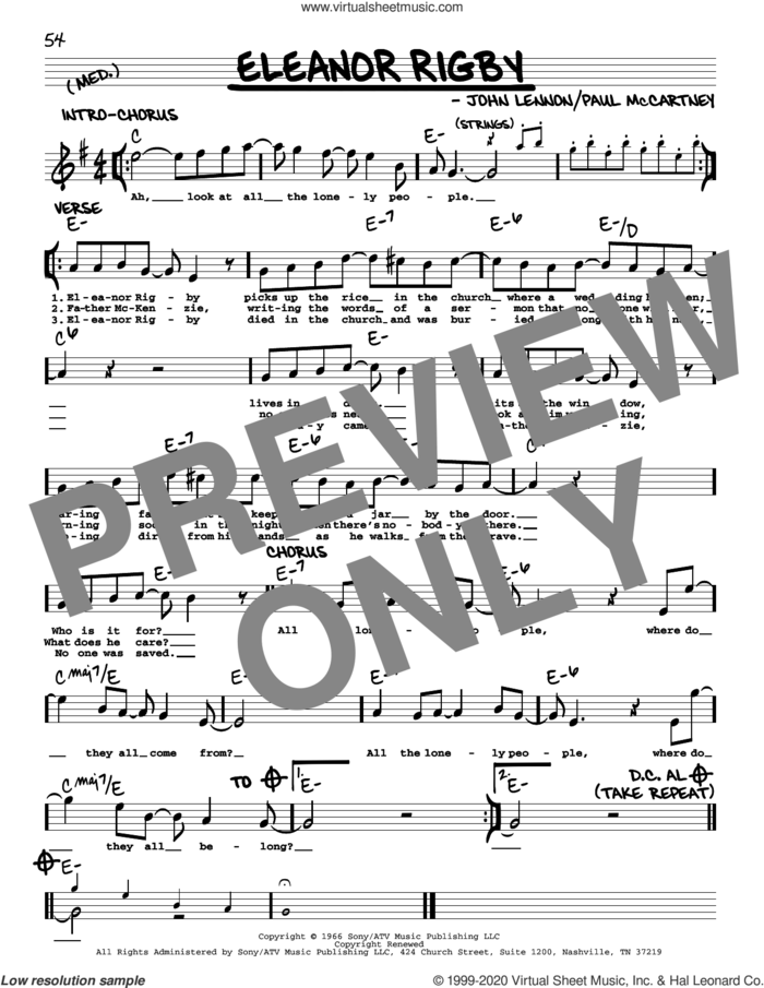 Eleanor Rigby [Jazz version] sheet music for voice and other instruments (real book with lyrics) by The Beatles, John Lennon and Paul McCartney, intermediate skill level