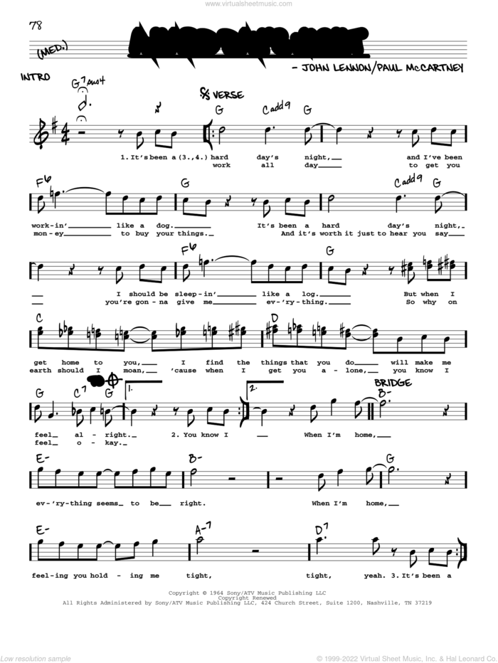 A Hard Day's Night [Jazz version] sheet music for voice and other instruments (real book with lyrics) by The Beatles, John Lennon and Paul McCartney, intermediate skill level