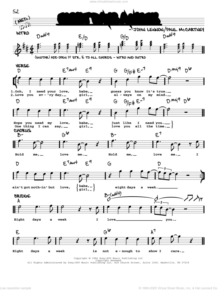 Eight Days A Week [Jazz version] sheet music for voice and other instruments (real book with lyrics) by The Beatles, John Lennon and Paul McCartney, intermediate skill level