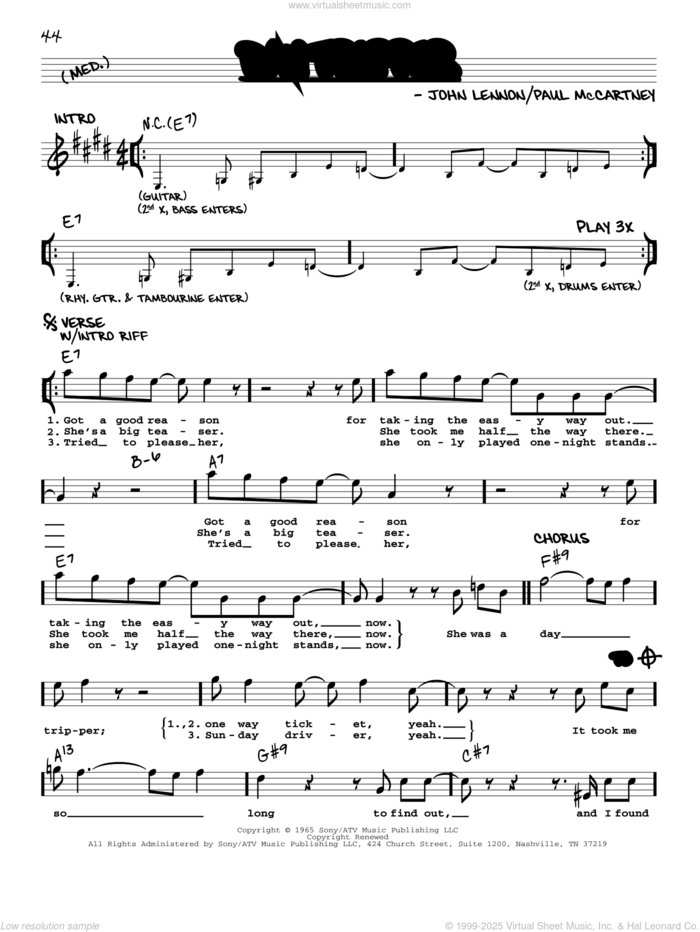 Day Tripper [Jazz version] sheet music for voice and other instruments (real book with lyrics) by The Beatles, John Lennon and Paul McCartney, intermediate skill level