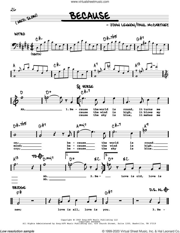 Because [Jazz version] sheet music for voice and other instruments (real book with lyrics) by The Beatles, John Lennon and Paul McCartney, intermediate skill level
