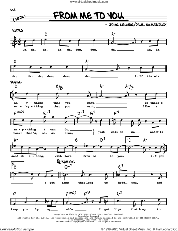 From Me To You [Jazz version] sheet music for voice and other instruments (real book with lyrics) by The Beatles, John Lennon and Paul McCartney, intermediate skill level