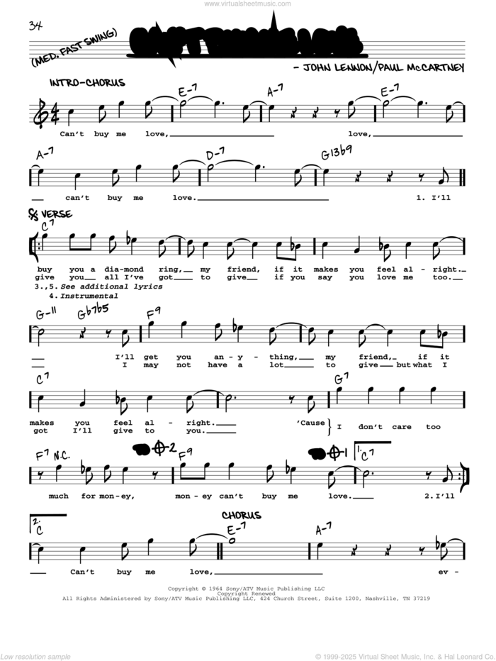 Can't Buy Me Love [Jazz version] sheet music for voice and other instruments (real book with lyrics) by The Beatles, John Lennon and Paul McCartney, intermediate skill level