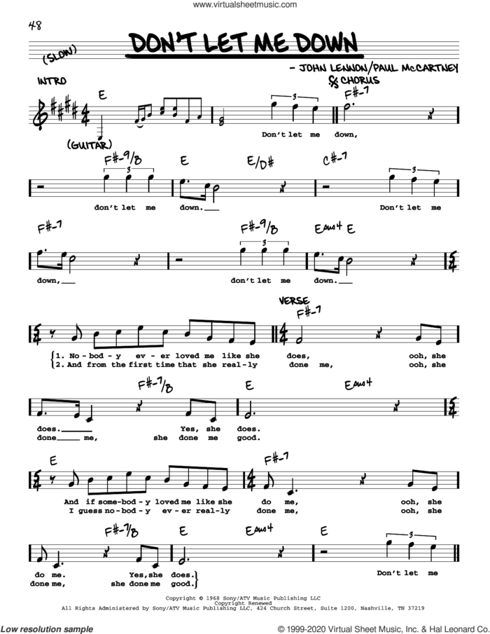 Don't Let Me Down [Jazz version] sheet music for voice and other instruments (real book with lyrics) by The Beatles, John Lennon and Paul McCartney, intermediate skill level