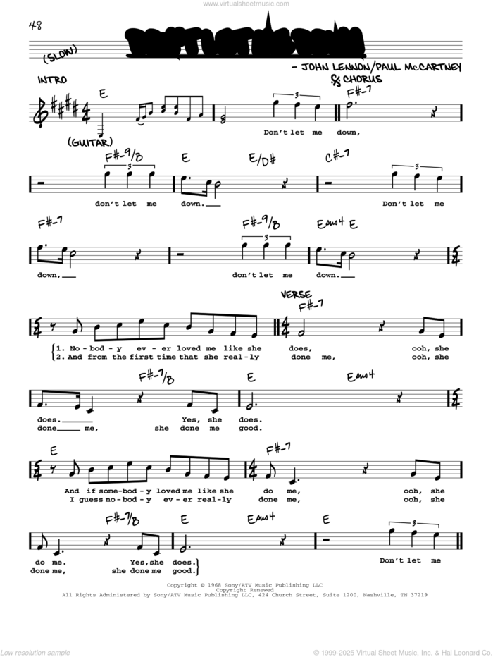 Don't Let Me Down [Jazz version] sheet music for voice and other instruments (real book with lyrics) by The Beatles, John Lennon and Paul McCartney, intermediate skill level