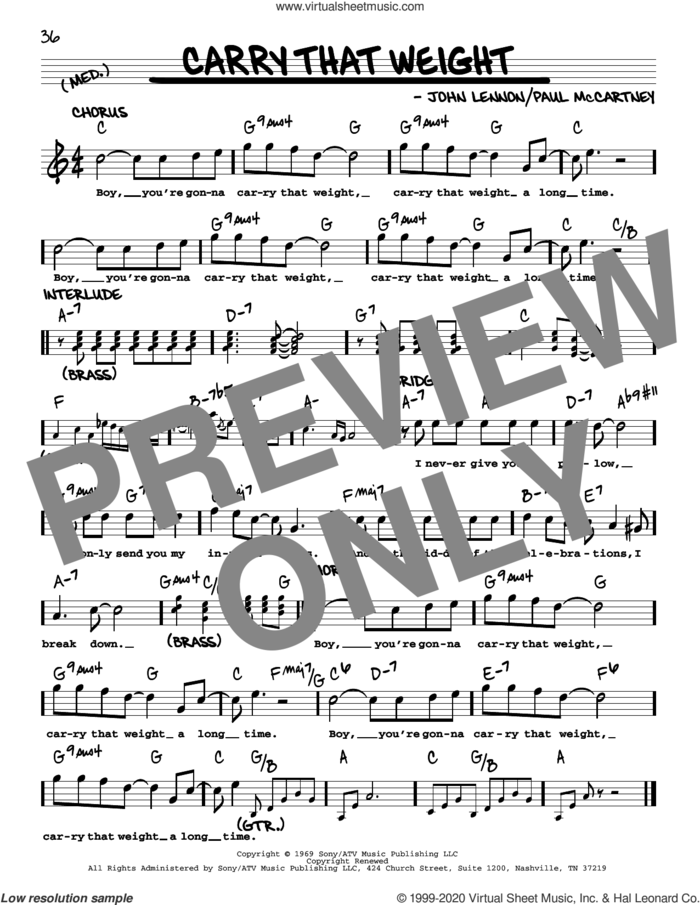 Carry That Weight [Jazz version] sheet music for voice and other instruments (real book with lyrics) by The Beatles, John Lennon and Paul McCartney, intermediate skill level
