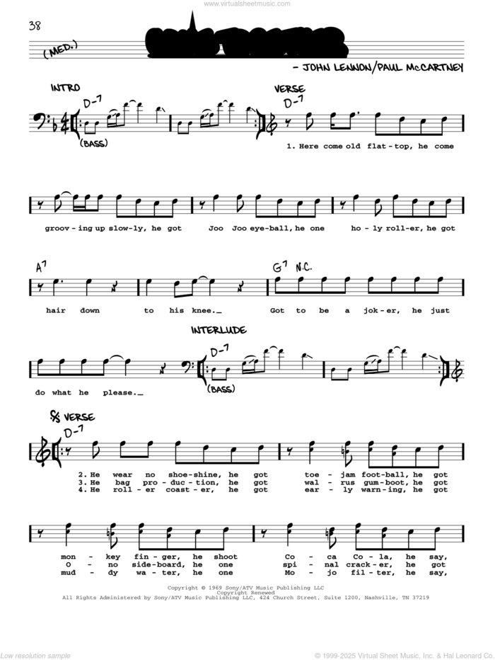 Come Together [Jazz version] sheet music for voice and other instruments (real book with lyrics) by The Beatles, John Lennon and Paul McCartney, intermediate skill level