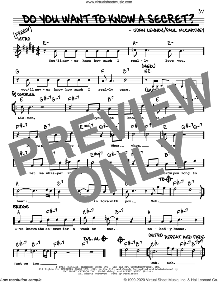 Do You Want To Know A Secret? [Jazz version] sheet music for voice and other instruments (real book with lyrics) by The Beatles, John Lennon and Paul McCartney, intermediate skill level