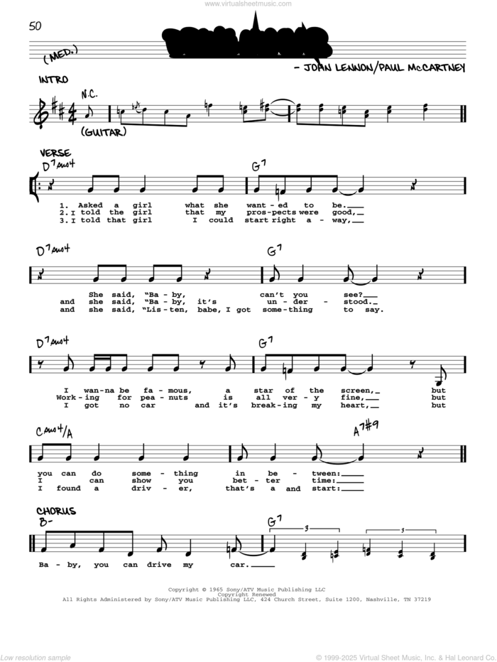 Drive My Car [Jazz version] sheet music for voice and other instruments (real book with lyrics) by The Beatles, John Lennon and Paul McCartney, intermediate skill level