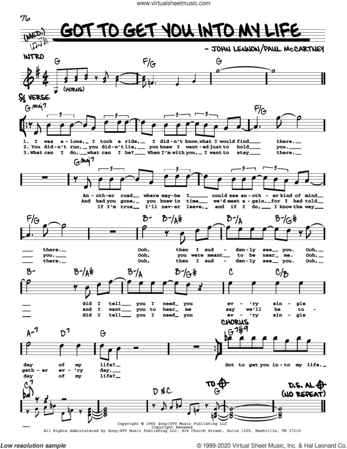 Got To Get You Into My Life [Jazz version] sheet music for voice and other instruments (real book with lyrics) by The Beatles, John Lennon and Paul McCartney, intermediate skill level