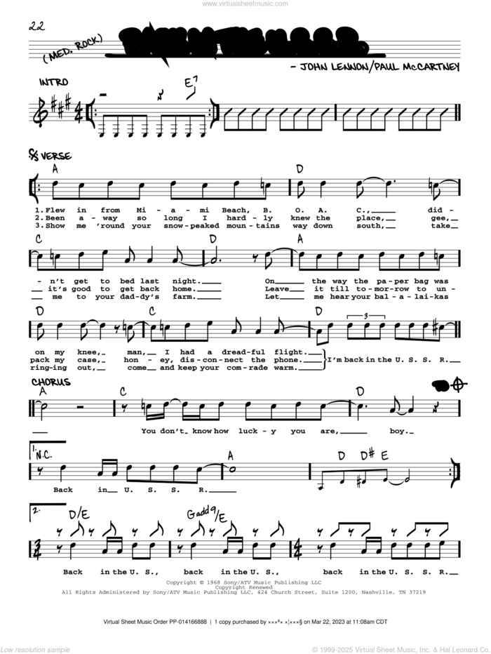 Back In The U.S.S.R. [Jazz version] sheet music for voice and other instruments (real book with lyrics) by The Beatles, John Lennon and Paul McCartney, intermediate skill level