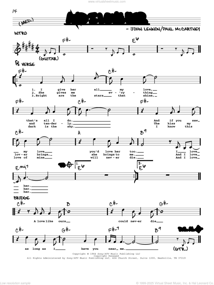 And I Love Her [Jazz version] sheet music for voice and other instruments (real book with lyrics) by The Beatles, John Lennon and Paul McCartney, intermediate skill level