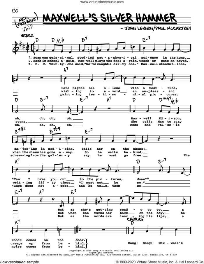 Maxwell's Silver Hammer [Jazz version] sheet music for voice and other instruments (real book with lyrics) by The Beatles, John Lennon and Paul McCartney, intermediate skill level