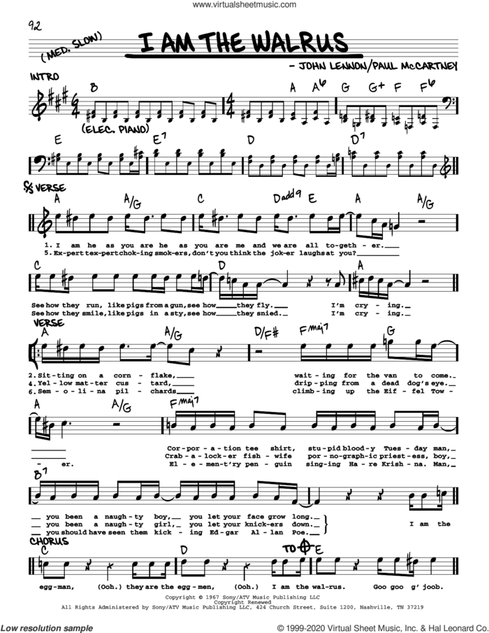 I Am The Walrus [Jazz version] sheet music for voice and other instruments (real book with lyrics) by The Beatles, John Lennon and Paul McCartney, intermediate skill level
