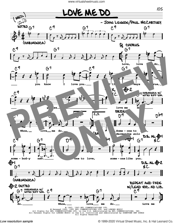 Love Me Do [Jazz version] sheet music for voice and other instruments (real book with lyrics) by The Beatles, John Lennon and Paul McCartney, intermediate skill level