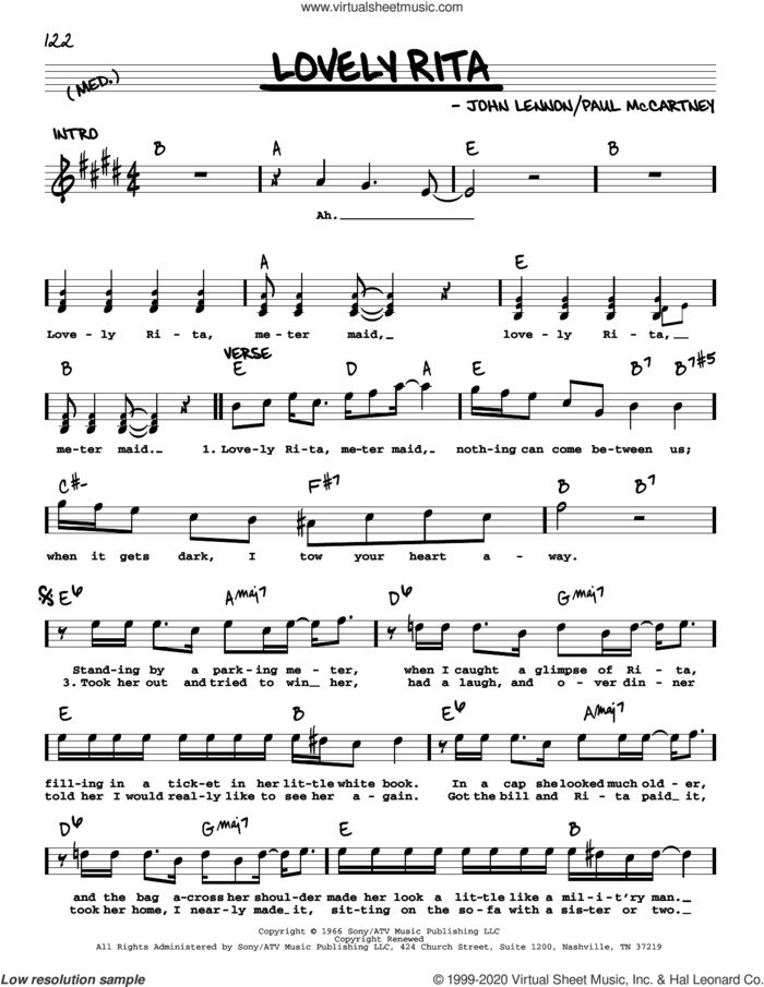 Lovely Rita [Jazz version] sheet music for voice and other instruments (real book with lyrics) by The Beatles, John Lennon and Paul McCartney, intermediate skill level
