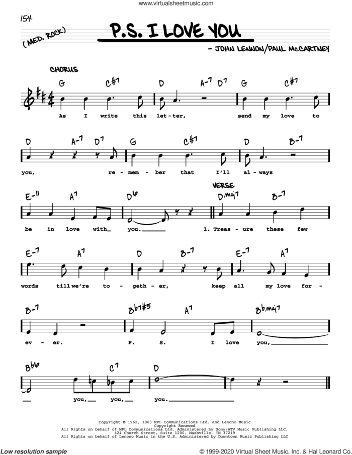 P.S. I Love You [Jazz version] sheet music for voice and other instruments (real book with lyrics) by The Beatles, John Lennon and Paul McCartney, intermediate skill level