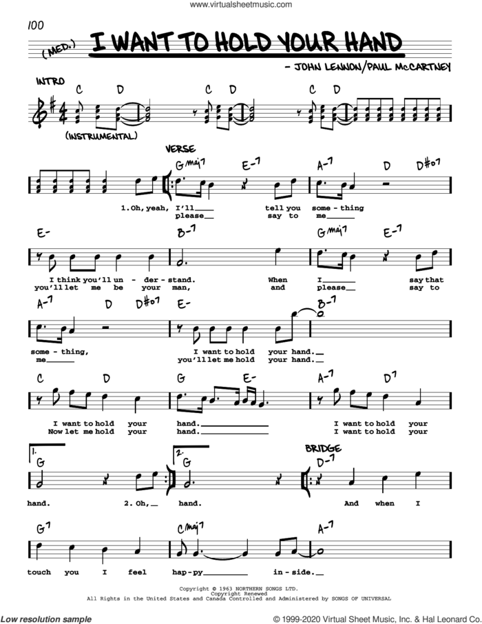 I Want To Hold Your Hand [Jazz version] sheet music for voice and other instruments (real book with lyrics) by The Beatles, John Lennon and Paul McCartney, intermediate skill level