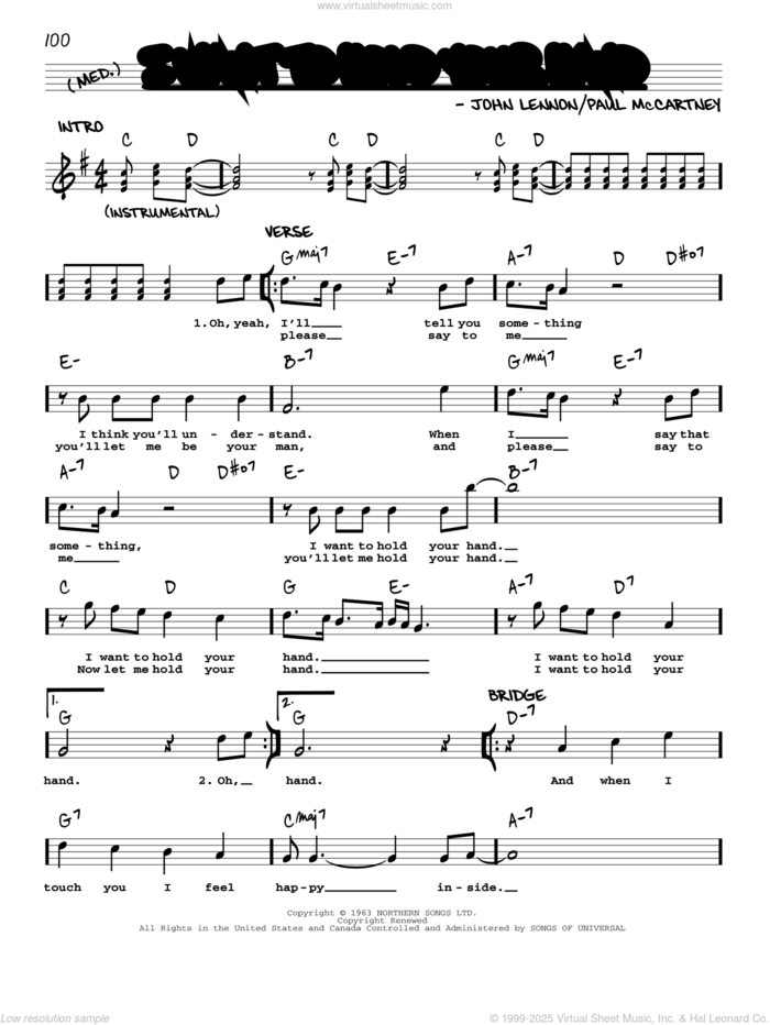 I Want To Hold Your Hand [Jazz version] sheet music for voice and other instruments (real book with lyrics) by The Beatles, John Lennon and Paul McCartney, intermediate skill level