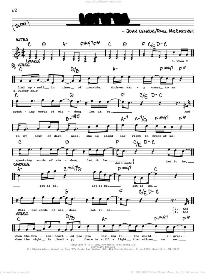 Let It Be [Jazz version] sheet music for voice and other instruments (real book with lyrics) by The Beatles, John Lennon and Paul McCartney, intermediate skill level