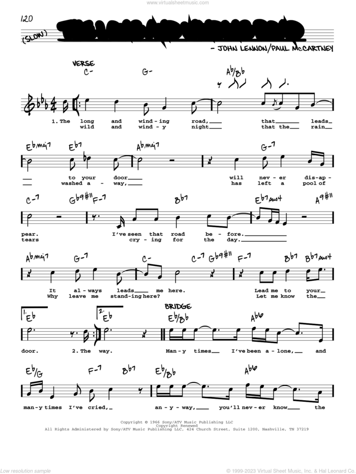 The Long And Winding Road [Jazz version] sheet music for voice and other instruments (real book with lyrics) by The Beatles, John Lennon and Paul McCartney, intermediate skill level