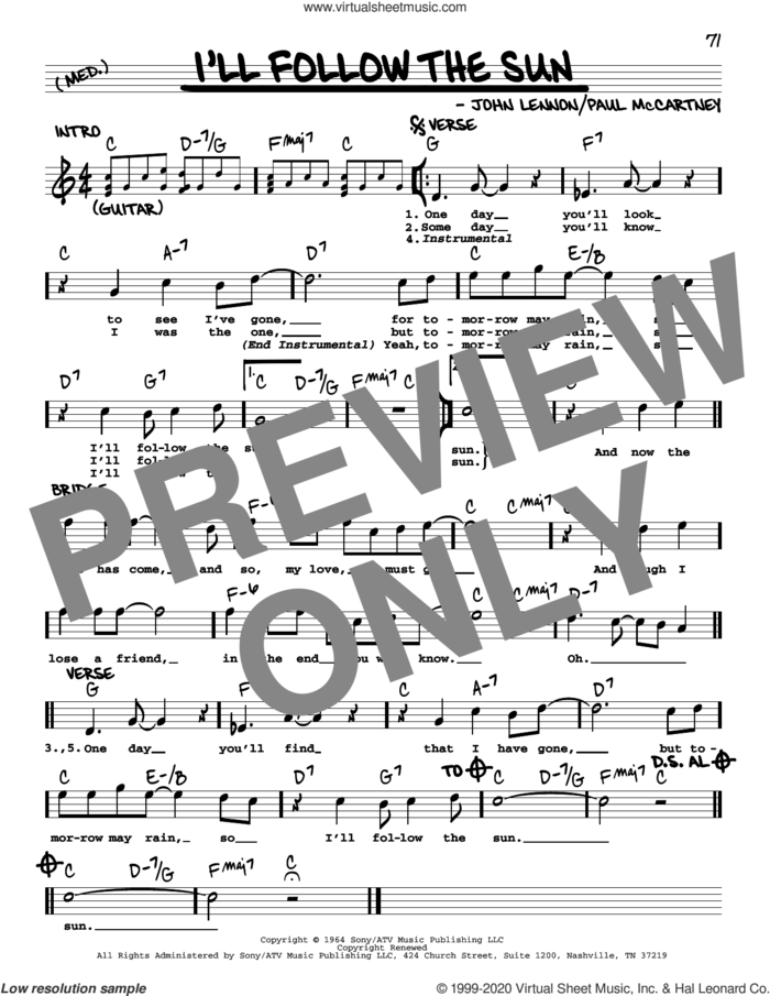 I'll Follow The Sun [Jazz version] sheet music for voice and other instruments (real book with lyrics) by The Beatles, John Lennon and Paul McCartney, intermediate skill level