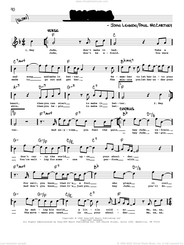 Hey Jude [Jazz version] sheet music for voice and other instruments (real book with lyrics) by The Beatles, John Lennon and Paul McCartney, intermediate skill level