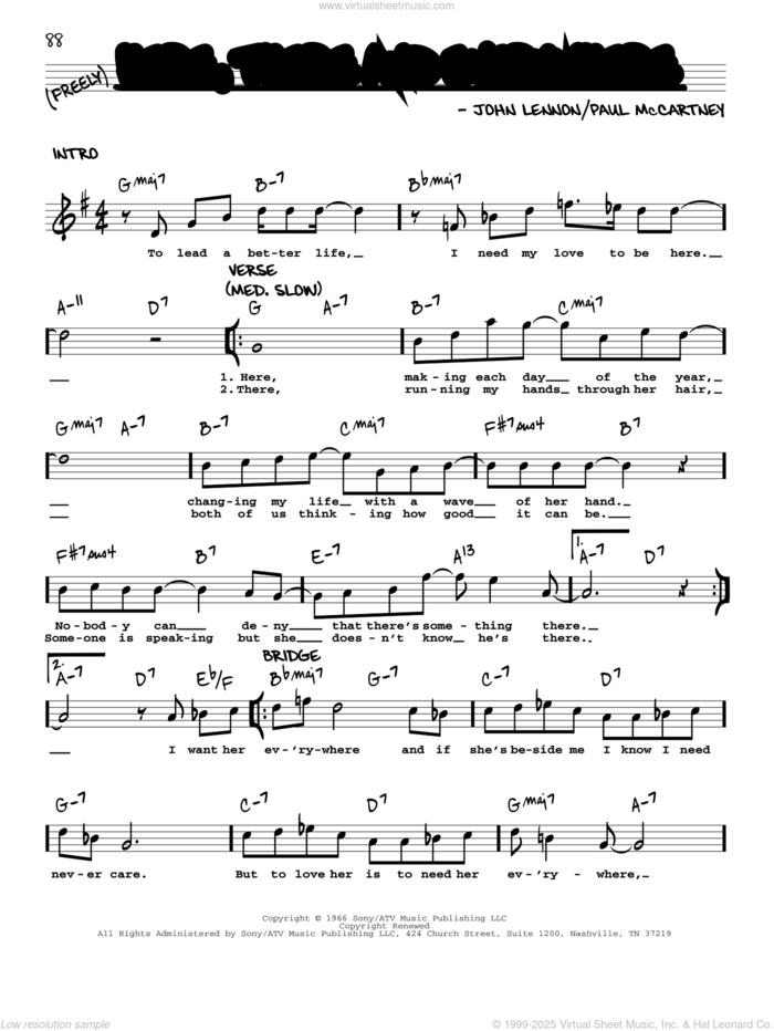 Here, There And Everywhere [Jazz version] sheet music for voice and other instruments (real book with lyrics) by The Beatles, John Lennon and Paul McCartney, wedding score, intermediate skill level