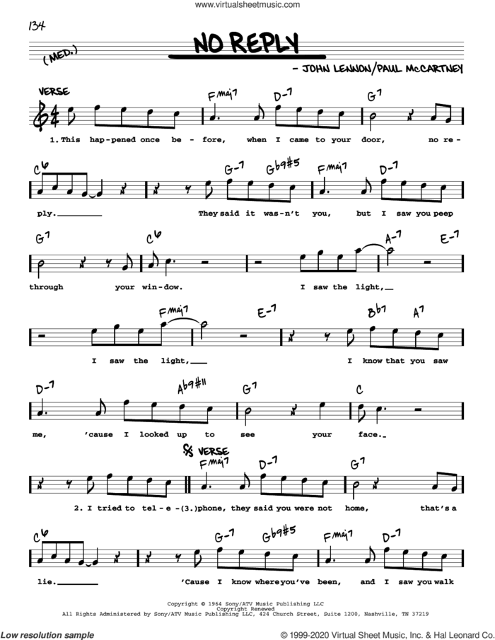 No Reply [Jazz version] sheet music for voice and other instruments (real book with lyrics) by The Beatles, John Lennon and Paul McCartney, intermediate skill level