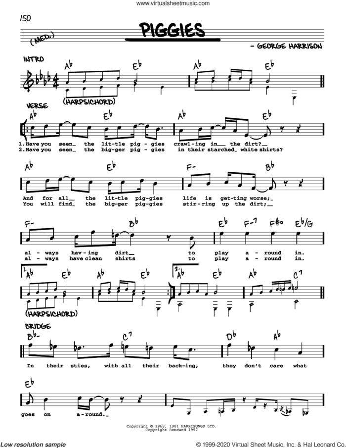 Piggies [Jazz version] sheet music for voice and other instruments (real book with lyrics) by The Beatles and George Harrison, intermediate skill level