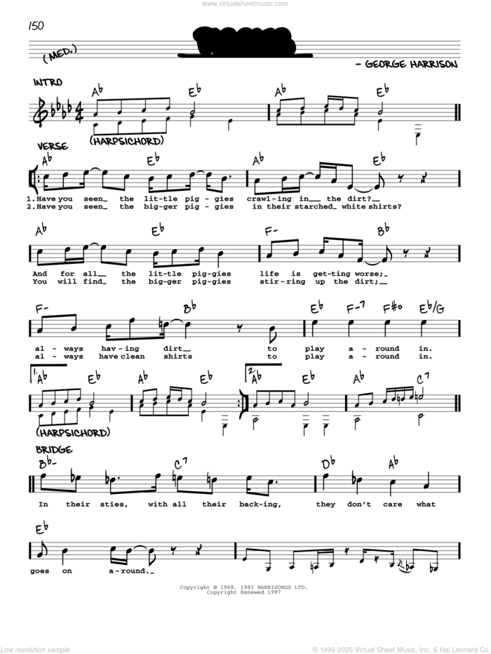 Piggies [Jazz version] sheet music for voice and other instruments (real book with lyrics) by The Beatles and George Harrison, intermediate skill level