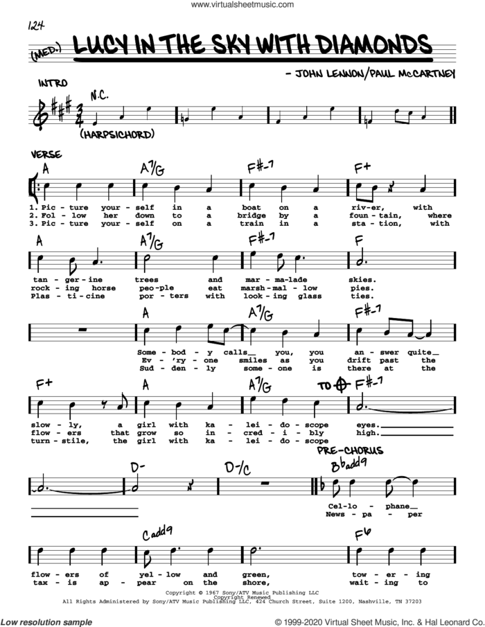 Lucy In The Sky With Diamonds [Jazz version] sheet music for voice and other instruments (real book with lyrics) by The Beatles, John Lennon and Paul McCartney, intermediate skill level