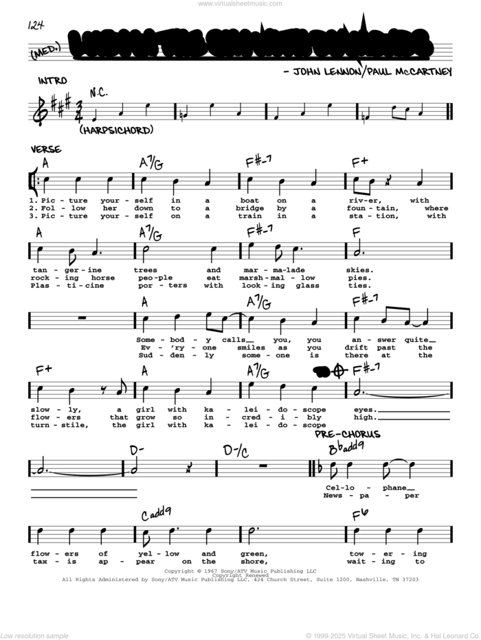 Lucy In The Sky With Diamonds [Jazz version] sheet music for voice and other instruments (real book with lyrics) by The Beatles, John Lennon and Paul McCartney, intermediate skill level