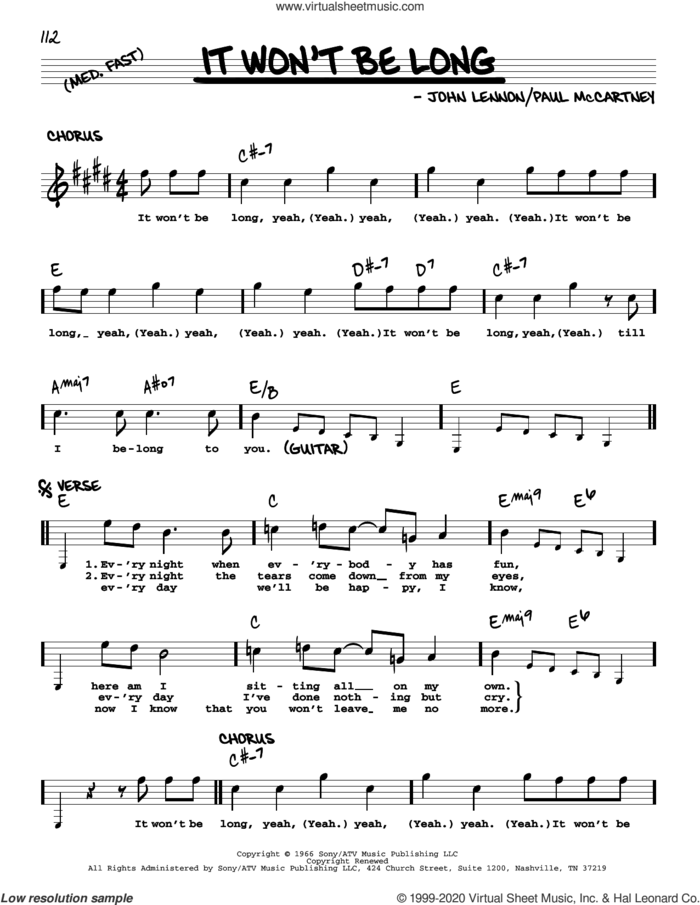 It Won't Be Long [Jazz version] sheet music for voice and other instruments (real book with lyrics) by The Beatles, John Lennon and Paul McCartney, intermediate skill level