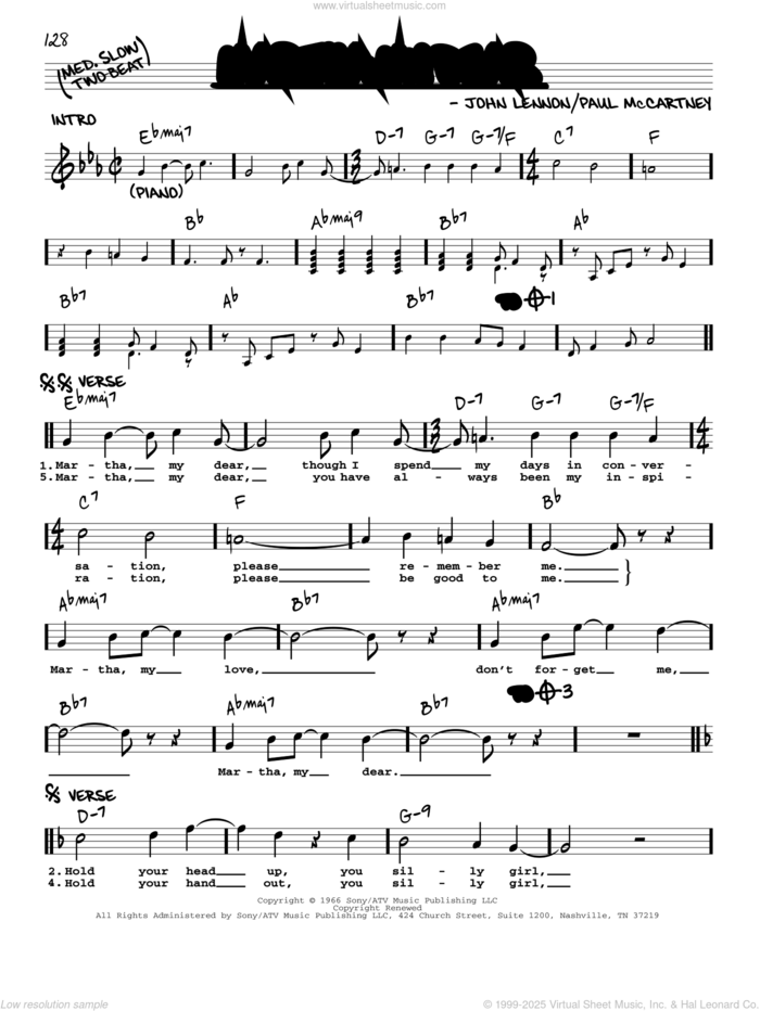 Martha My Dear [Jazz version] sheet music for voice and other instruments (real book with lyrics) by The Beatles, John Lennon and Paul McCartney, intermediate skill level
