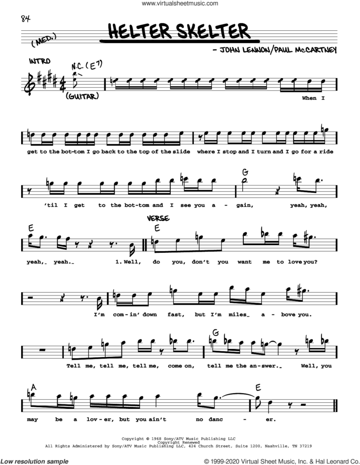 Helter Skelter [Jazz version] sheet music for voice and other instruments (real book with lyrics) by The Beatles, John Lennon and Paul McCartney, intermediate skill level