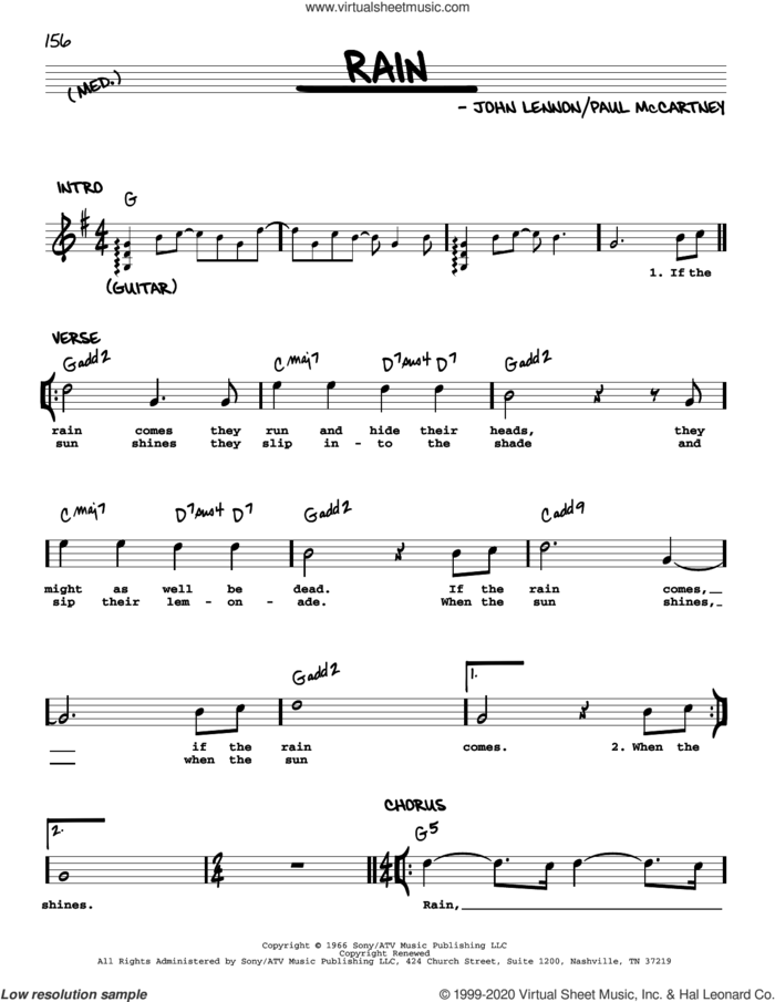 Rain [Jazz version] sheet music for voice and other instruments (real book with lyrics) by The Beatles, John Lennon and Paul McCartney, intermediate skill level
