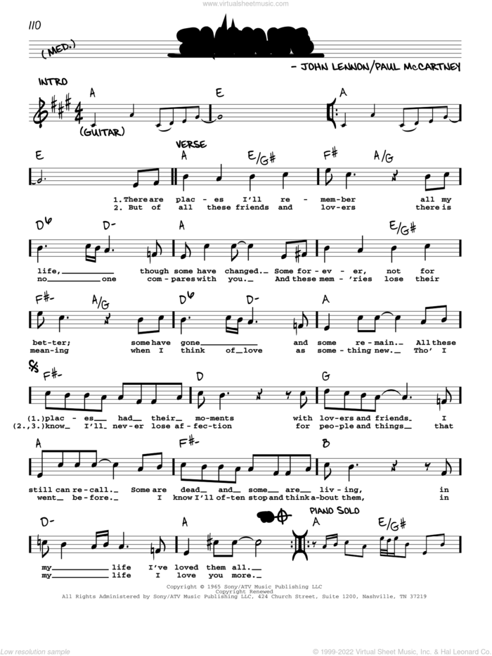 In My Life [Jazz version] sheet music for voice and other instruments (real book with lyrics) by The Beatles, John Lennon and Paul McCartney, wedding score, intermediate skill level