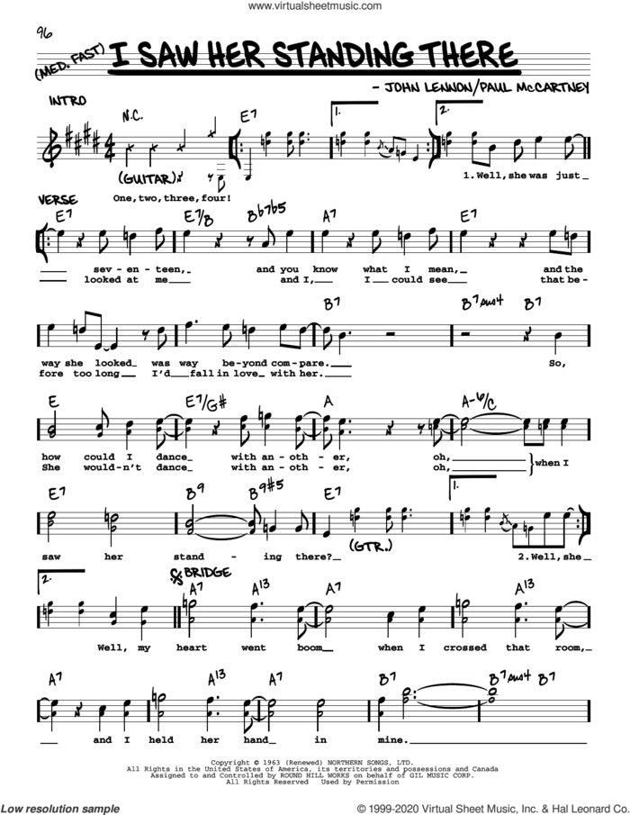I Saw Her Standing There [Jazz version] sheet music for voice and other instruments (real book with lyrics) by The Beatles, John Lennon and Paul McCartney, intermediate skill level