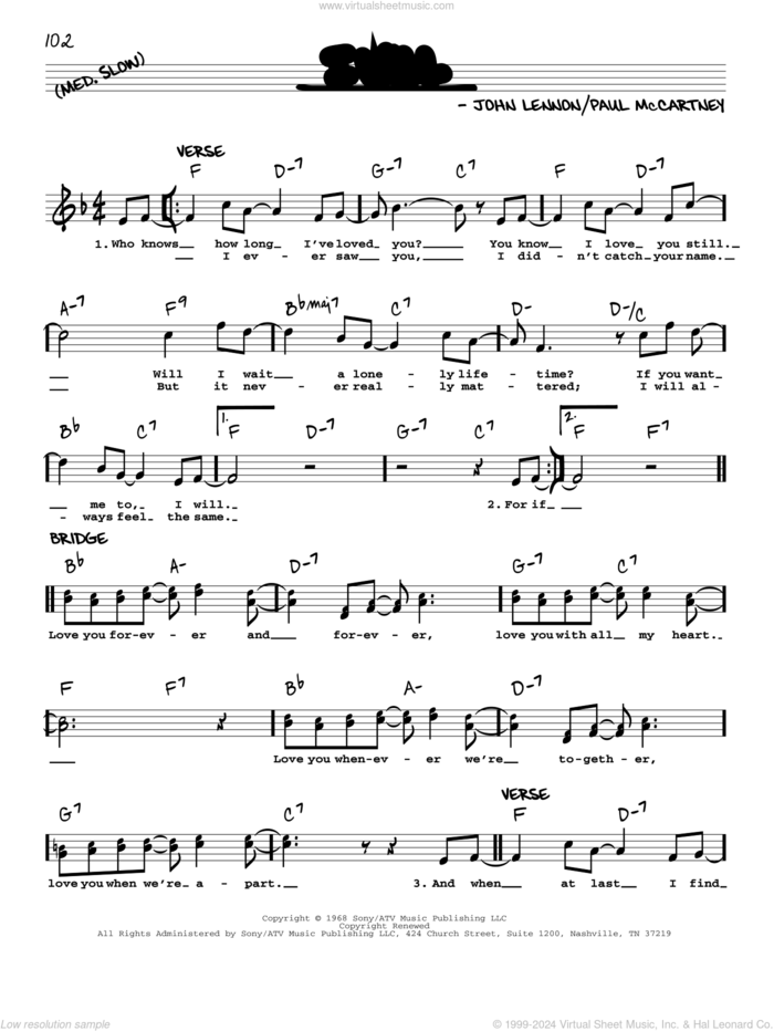 I Will [Jazz version] sheet music for voice and other instruments (real book with lyrics) by The Beatles, John Lennon and Paul McCartney, wedding score, intermediate skill level