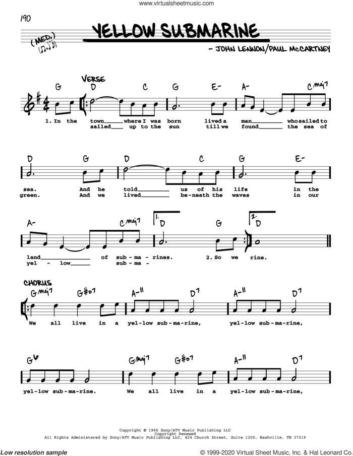 Yellow Submarine [Jazz version] sheet music for voice and other instruments (real book with lyrics) by The Beatles, John Lennon and Paul McCartney, intermediate skill level