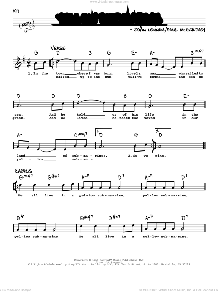 Yellow Submarine [Jazz version] sheet music for voice and other instruments (real book with lyrics) by The Beatles, John Lennon and Paul McCartney, intermediate skill level